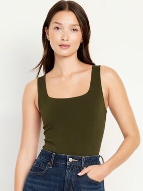 J. Crew Square-Neck Tank Top Bodysuit Olive Green